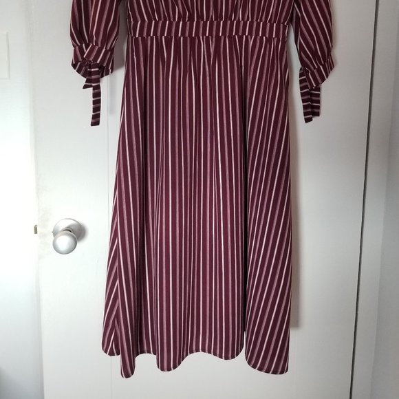 Lulu's Parisa Burgundy Stripe Button-Front Dress - Picture 11 of 11
